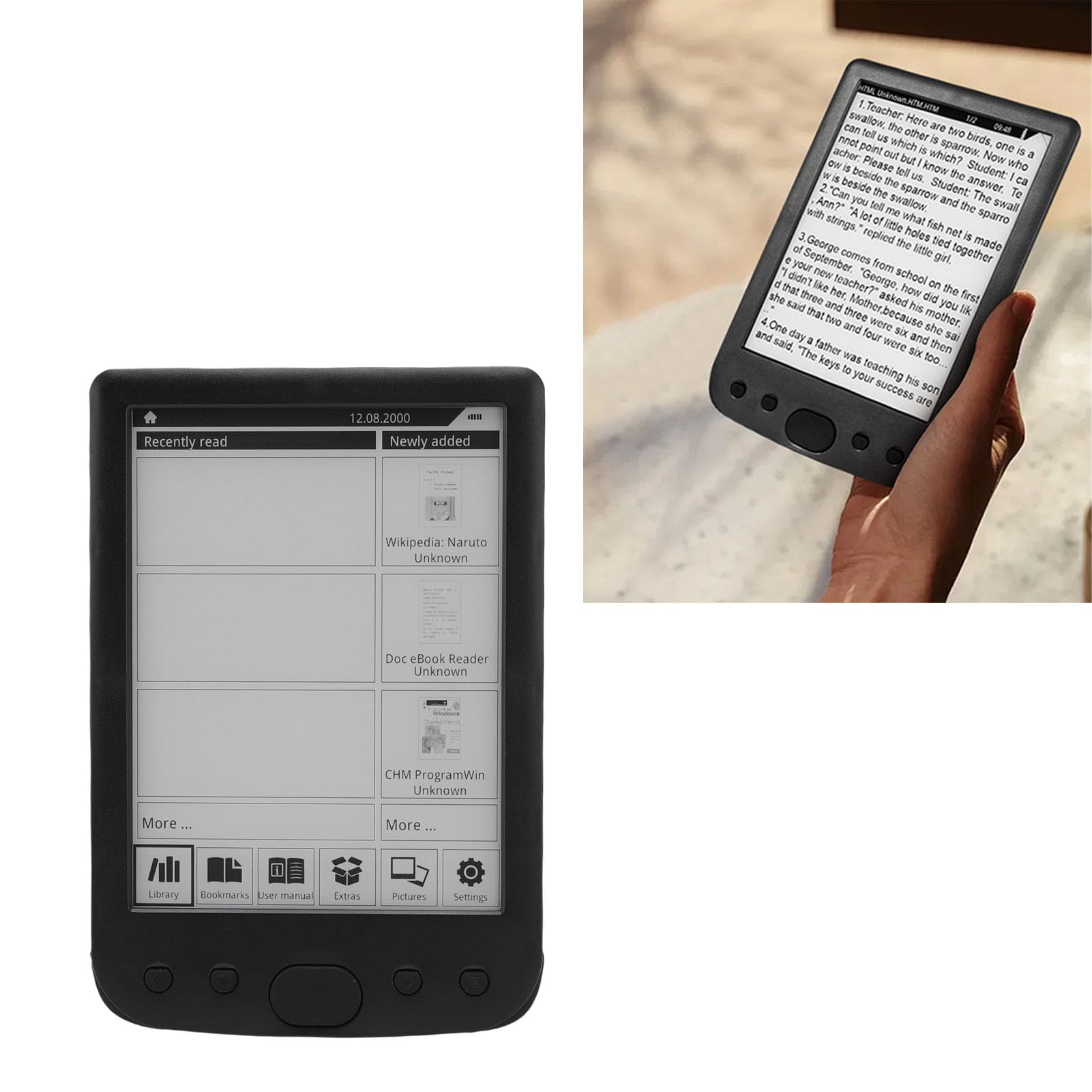 Sxhlseller Augenfreundlicher 6-Zoll-Digitalleser |HD 800x600 E-Book-Reader, 2500-mAh-, Schutzhülle, Unterstützt 32 GB Zum Lesen auf Reisen (16GB)