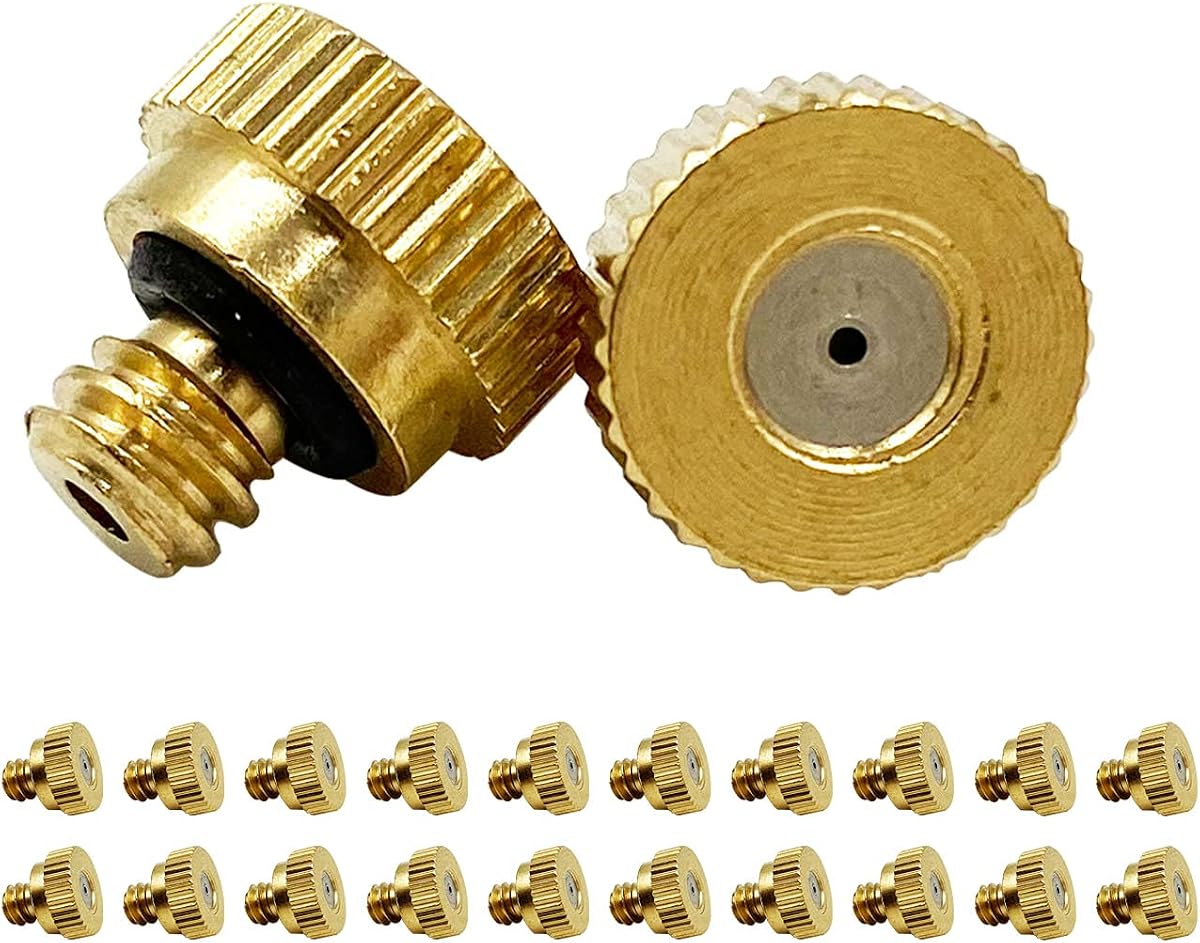 Mister Nozzles Brass For Outdoor Cooling System Low-Pressure Atomizer 22 pcs Orifice 0.012" (0.3 mm) 10-24 UNC