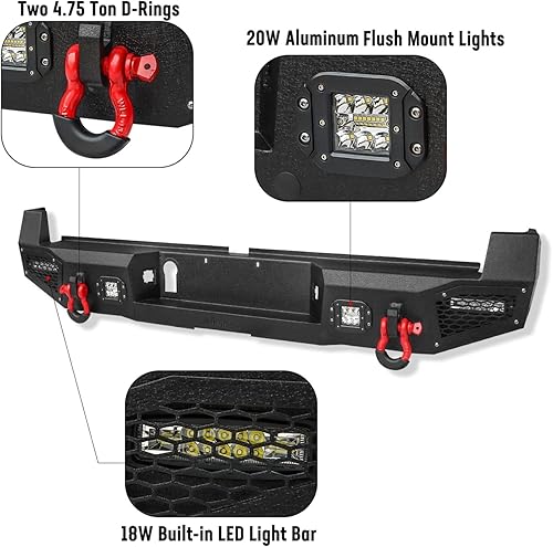 Miniatura 3 de Parachoques Trasero para T-acoma, Aaiwa Camioneta Todo Terreno con Parachoques con 4 Luces LED y 2 Anillos en D Compatible con T-acoma 2016 2017