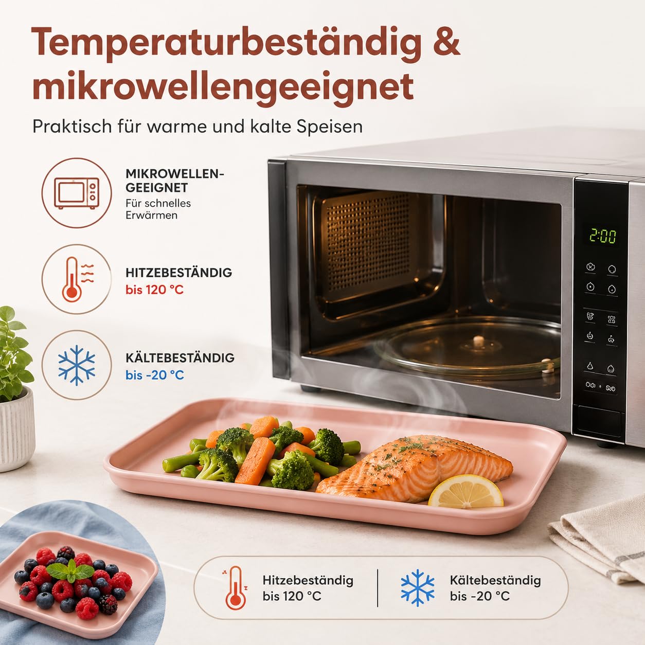 Lot de 24 plateaux de service jusqu'à 20 kg - Résistants aux températures - Passe au micro-ondes - Bord surélevé - Rectangulaire - Passe au lave-vaisselle - Pour cuisine, cantine, café (rose)