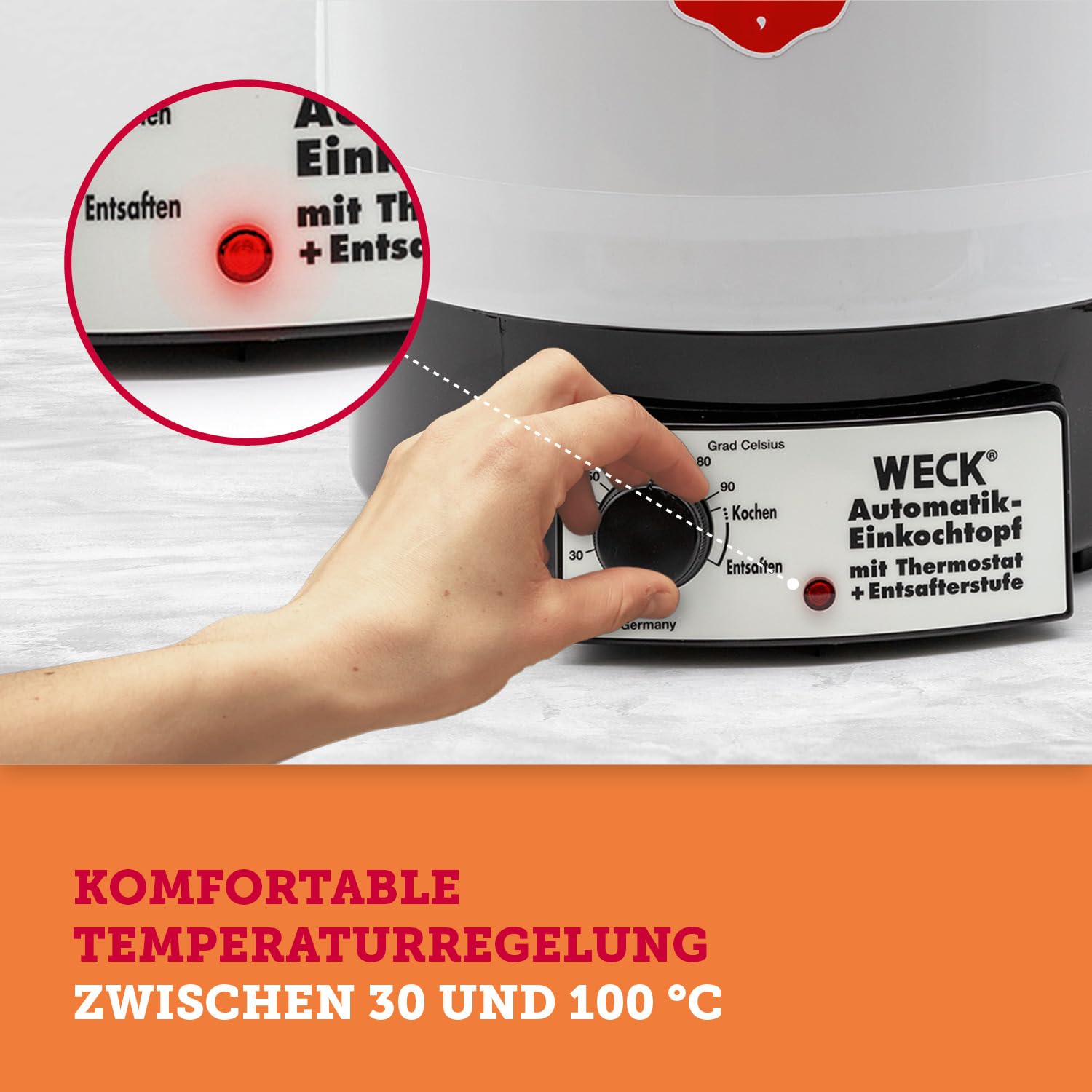 WECK Einkochautomat WAT34 Kunststoff mit Thermostat – 29L Einkochtopf, Glühweinkocher, Dampfentsafter, Einweckautomat – Made in Germany, hochwertig & vielseitig