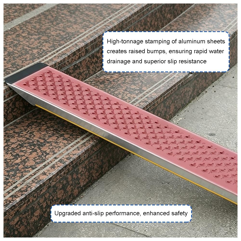 1 Rampa In Alluminio Resistente Con Bordo Di Sicurezza Giallo, Rampa Di Carico Forata E Antiscivolo Per Sedie A Rotelle, Quad E Tosaerba (per Accesso Su Gradini)(120x21.5cm/47.2x8.5in)