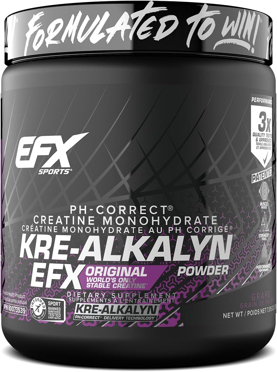 EFX Sports Kre-Alkalyn Powder 200g, PH-Correct Creatine Monohydrate | Multi-Patented Formula, Gain Strength, Build Muscle & Enhance Performance, Grape 200 gram