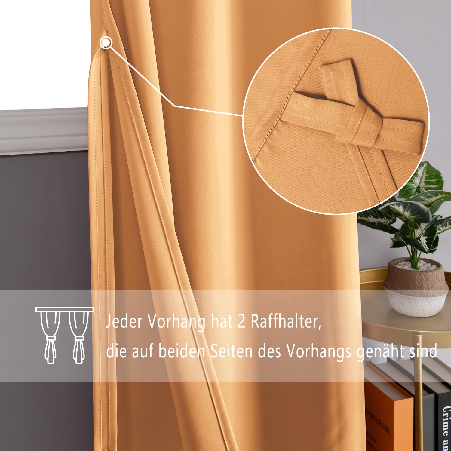 DWCN Blackout Curtains with Tiebacks for Bedroom Thermal Insulated Solid Eyelet Curtains for Living Room,2 Panels,46" Wide x 54" Drop Pumpkin Orange - Image 2