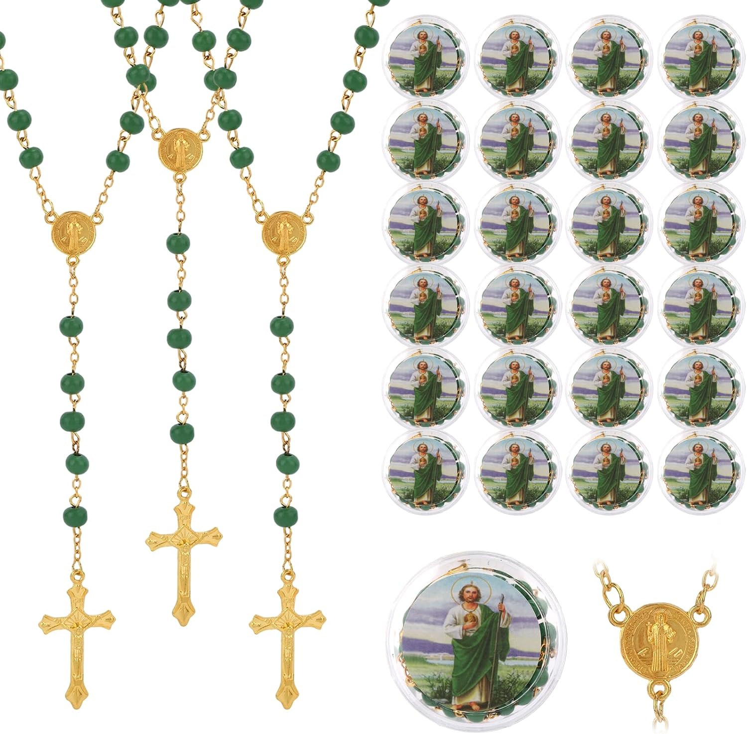 24/48 Pcs Rosarios Catolicos, Catholic Rosary Beads Necklace with Cross Pendant, First Communion Wooden Rosaries Bulk Baptism Favors for Guests, Catholic Gifts for Wall Cross Christian Quinceanera