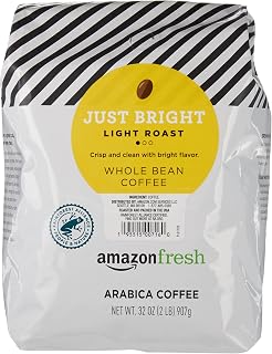 Amazon Fresh Just Bright Light Roast Whole Bean Coffee, 32 Oz - 100% Arabica, Crisp Nutty Caramel Notes, 4.3 Stars