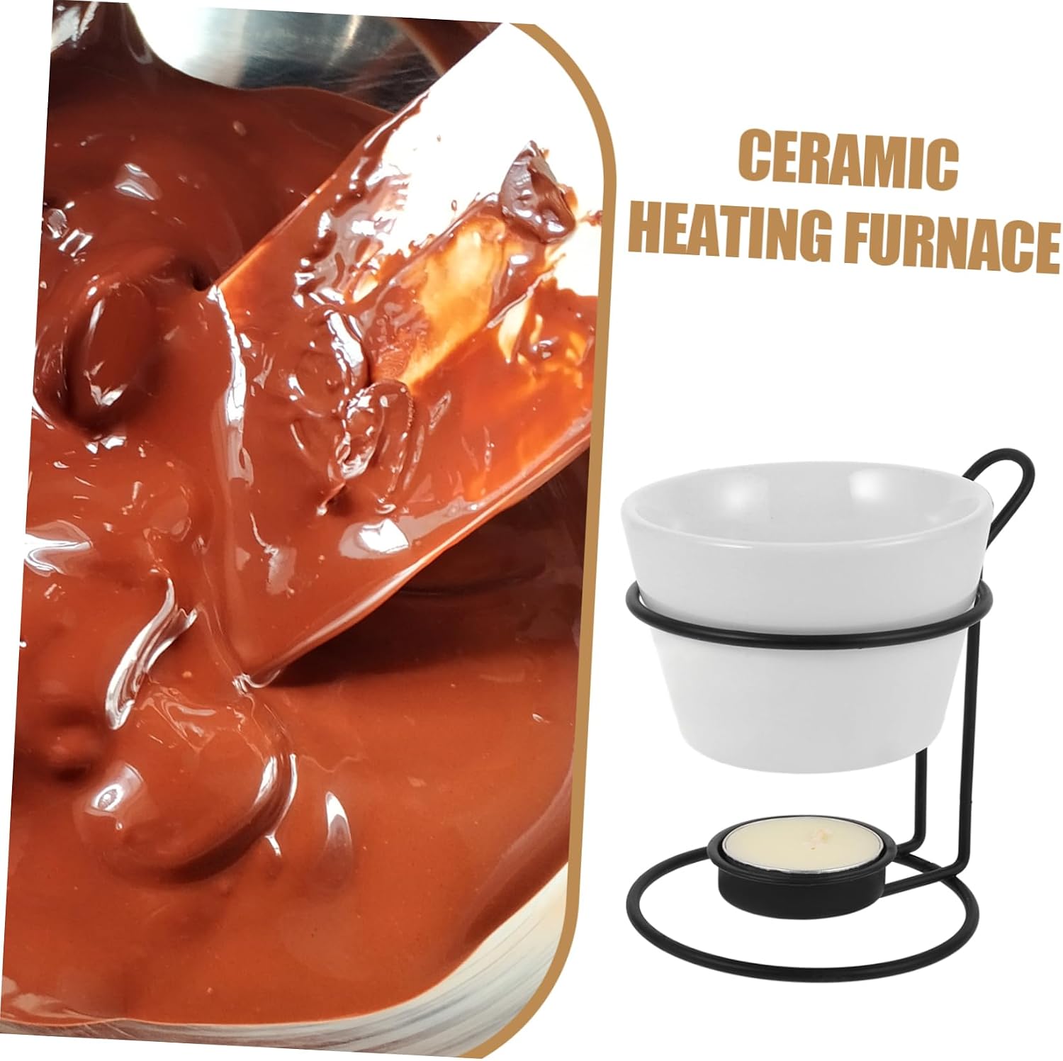 OUNONA 2sets Ceramic Butter and Chocolate Warmer Set Rack Melting Pot for Cheese Candles and More for Entertaining and Dipping Treats