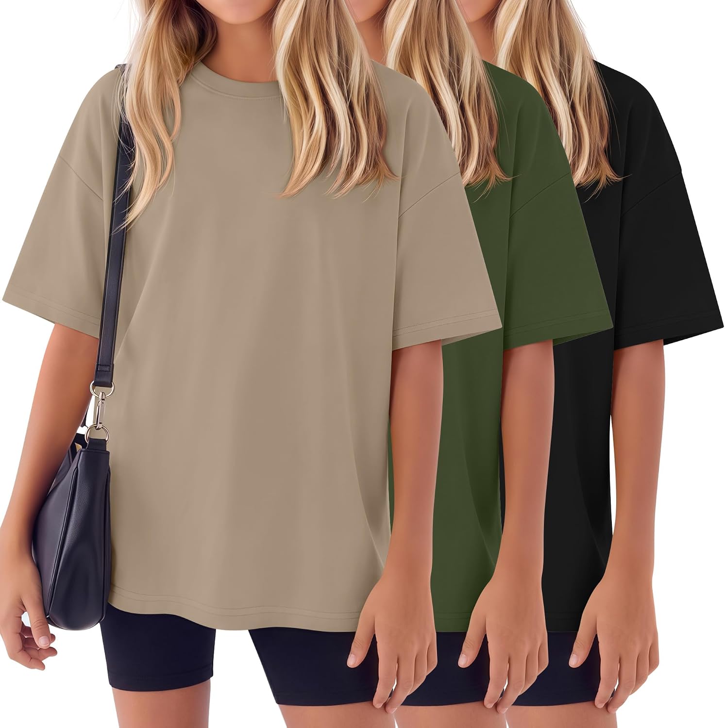 3 Pack Girls Short Sleeve T Shirts Kids Summer Oversized Tops Trendy Crewneck Casual Athletic Loose Basic Tees 5-14
