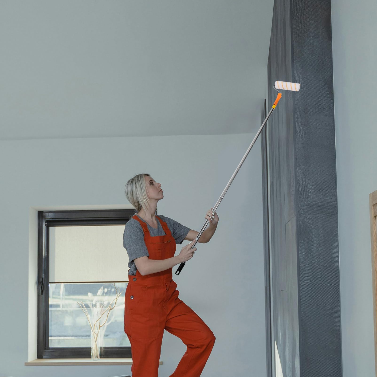 Lurrose Rullo Impugnatura con Asta e Acciaio Telescopica per Verniciare Inox Ergonomica Pittura Domestica e Pareti