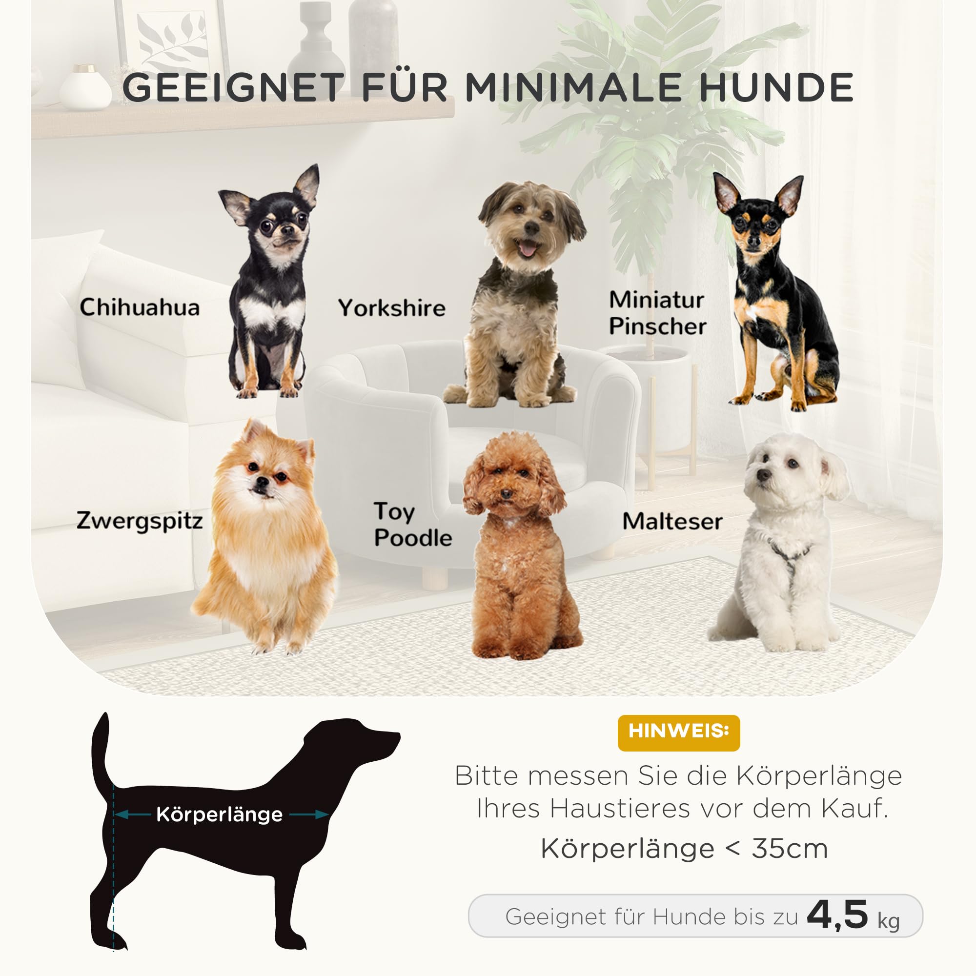 PawHut sofá para perros, funda lavable, sofá para mascotas con respaldo y patas de madera, sofá para gatos, para perros pequeños de menos de 4,5 kg, gris