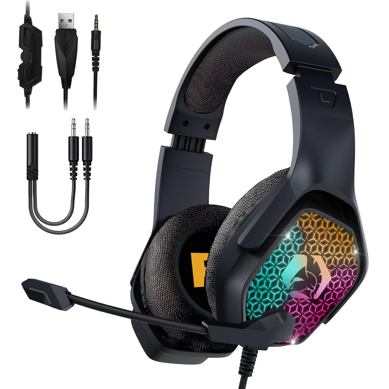 EMPIRE GAMING - H-3 Gamer RGB - do PS5, PS4, Xbox, Switch, PC, Mac, smartfonów, tabletów - Pilot - Dźwięk stereo o wysokiej rozdzielczości - Elastyczny mikrofon - czarny