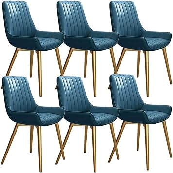 Modern Kitchen Dining Room Chairs Kitchen Dining Chairs Set of 6 with Artificial Leather Soft Seat and Golden Metal Legs for Living Room Desk Patio Cafe Color Blue