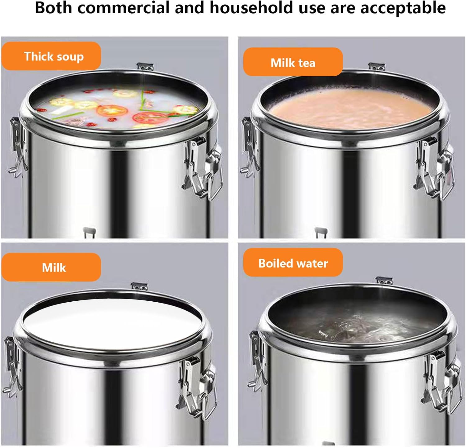 AIZYR 304 Stainless Steel Insulation Barrel Commercial Large Capacity Soup Bucket, Keep Warm for 12 Hours Hotel Canteen Coffee Shop Beverage Bucket,36.5L