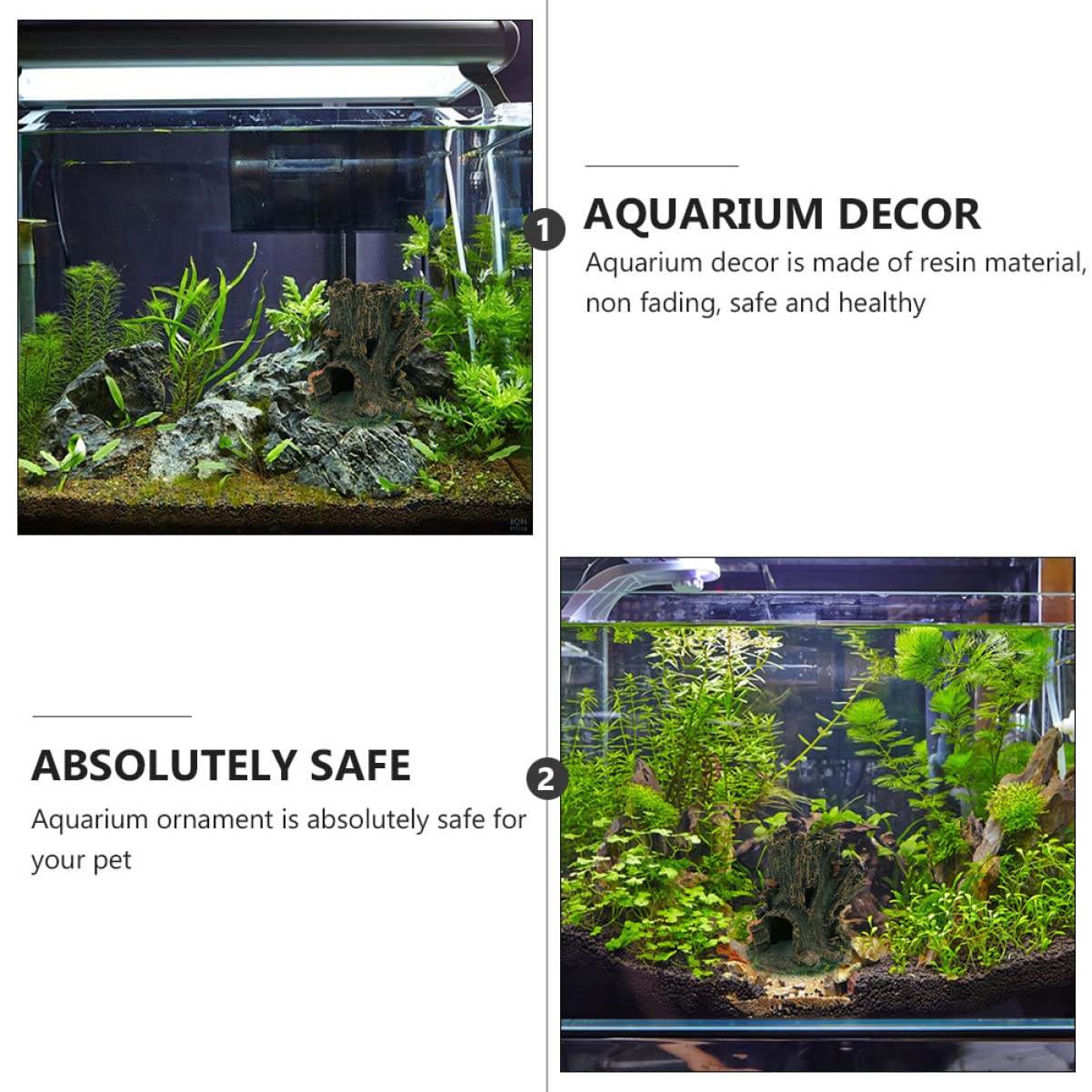 YARNOW 3 Pièces Aquarium Cachette Reptile Aquatique Terrarium Mangeoire Incubateur Réservoir Bocal à Poisson Boîte Étang Pompe à Eau Trousse Décor De L'habitat du Poisson Coffee Résine