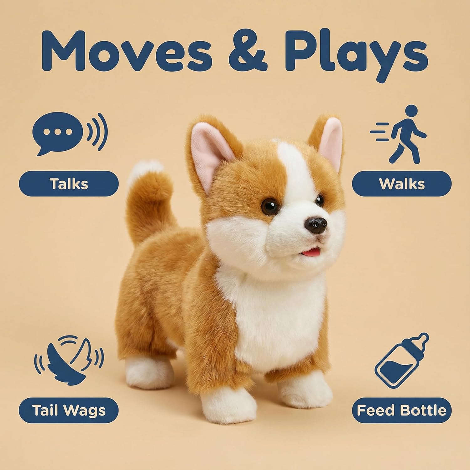 CU-MATE 12" Electric Plush Dog Toys, Electronic Stuffed Animal Dog Toy, Interactive Wuffy Robot Toy, Walking, Talking, Barking & Wagging Tail, Gifts for Boys and Girls (Corgis)