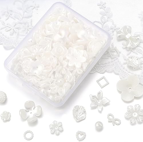 Miniatura 9 de 200 cuentas de perlas de imitación de acrilonitrilo butadieno estireno sueltas de mariposa blanca para hacer joyas, pulseras, collares, aretes,