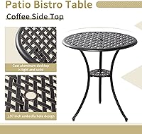 Vista 2 de Juego de 3 piezas de bistró para patio al aire libre, juego de mesa de bistró resistente a la oxidación con agujero para sombrilla, juego de mesa