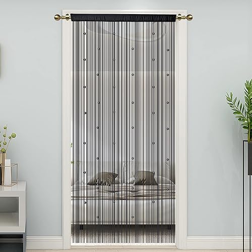 LaSyL Cortinas de cadena con cuentas para puertas, color negro, 39 x 110 pulgadas, pantallas de cuentas de cristal, decoración de privacidad del