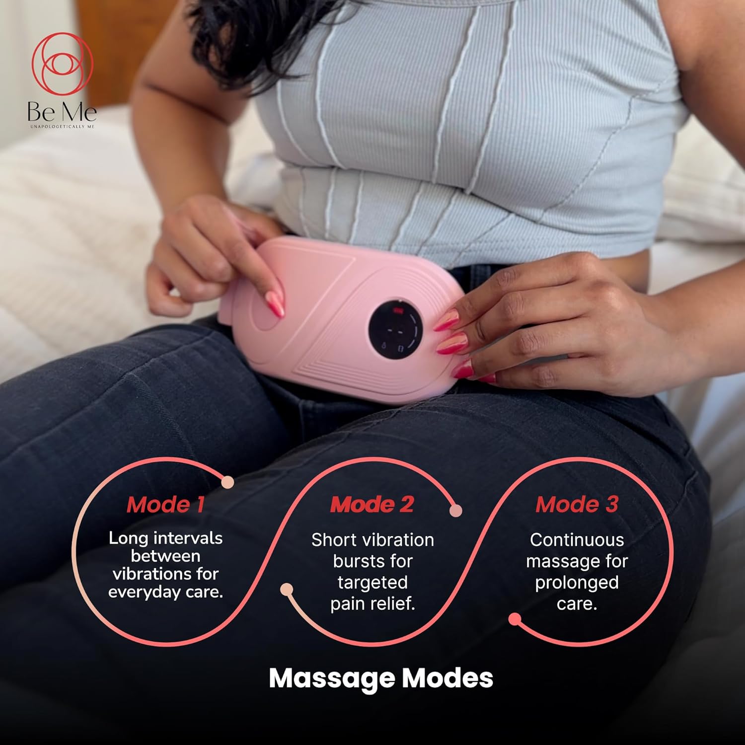 Be Me Cramp Comfort PRO: Portable & Easy to use with Rechargeable Bigger Battery | 3 Heat Modes & 3 Massage Modes for Period Pain Relief | Bigger Front LED Display with Battery & Temperature Indication | Faster Pain Relief with Wider Coverage Area | 2024 Design | 60+ inch Belt Be Me Cramp Comfort PRO: Portable & Easy to use with Rechargeable Bigger Battery | 3 Heat Modes & 3 Massage Modes for Period Pain Relief | Bigger Front LED Display with Battery & Temperature Indication | Faster Pain Relief with Wider Coverage Area | 2024 Design | 60+ inch Belt