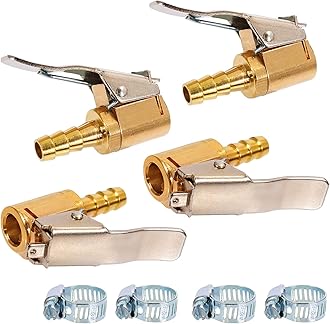 Toolwiz 4 x 6 mm Car Valve 1/4 Inch NPT Lever Plug Air Chuck Valve Connector Brass Tyre Inflation Valve Attachment Clip Nozzle Adapter for All Tyre Valves with Valve Thread