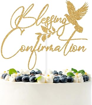 Gold Glitter Blessing Confirmation Cake Topper, On Your Confirmation/Mi Confirmacion, First Holy Communion Baptism Christening Religious Party Decorations Supplies