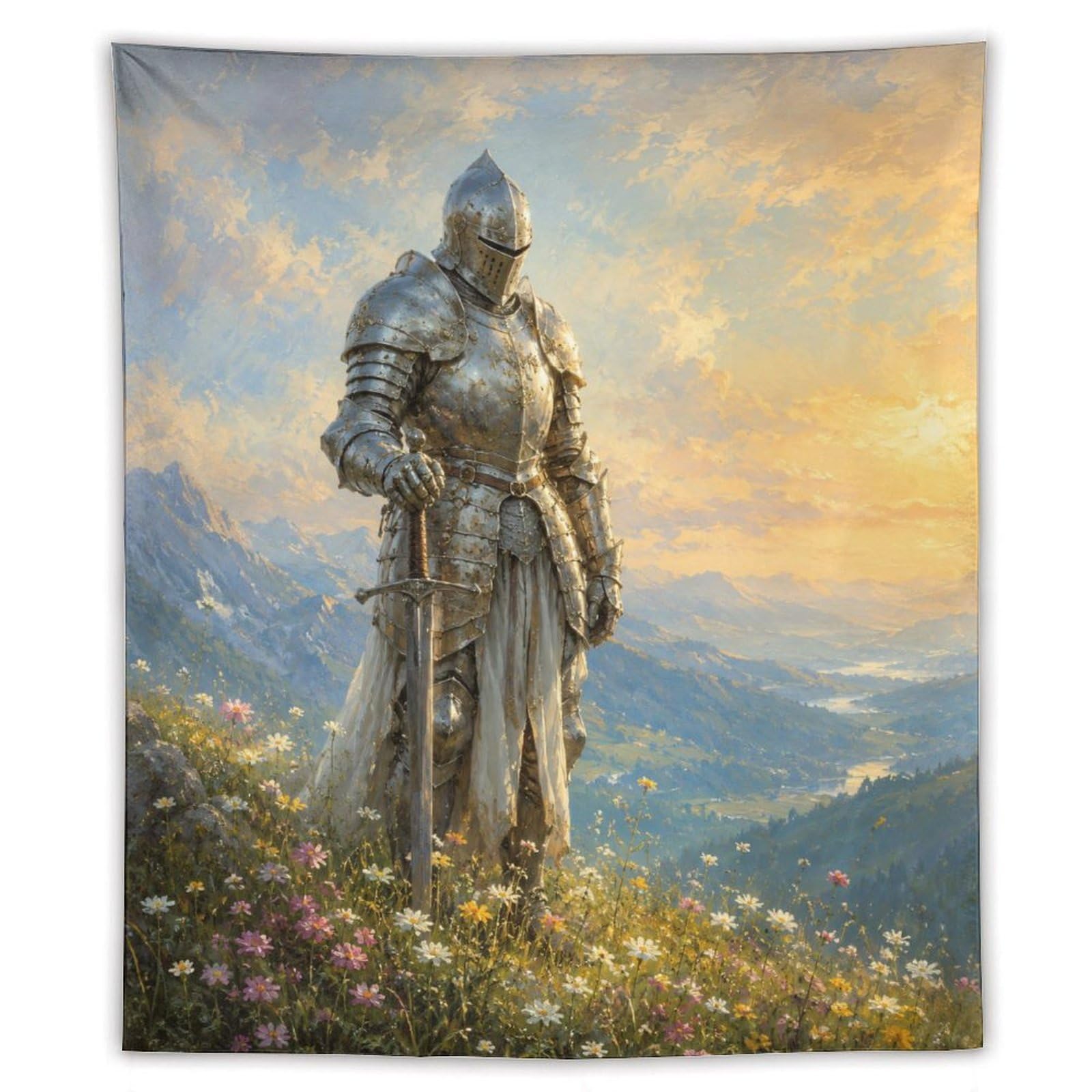 W7C8U2X3 Medieval Knight Mountain Wall Tapestry, Reading Corner