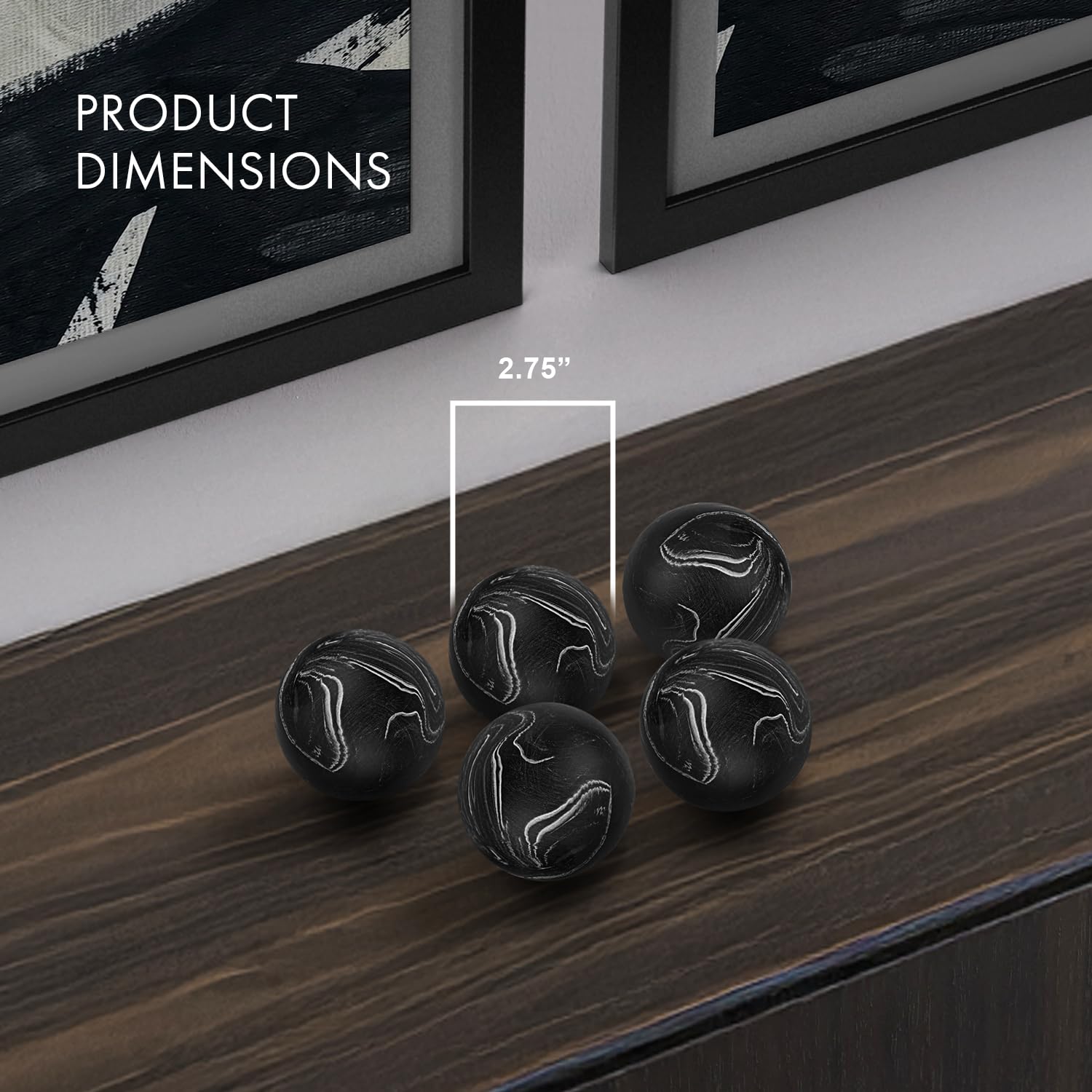 Creative Scents Set di 3 sfere decorative per ciotole, effetto marmo nero, 7 cm, per tavolino da caffè, centrotavola, tavolo da pranzo, soggiorno, stile moderno per la casa