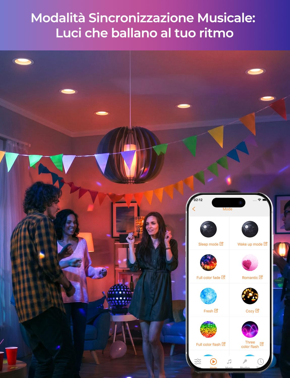 HEKEE Faretti LED Da Incasso Per Cartongesso Bluetooth RGB, Ф68-85mm 2700K-6000K Cambia Colore Faretti Da Incasso, Colorati Faretti LED Soffitto IP44 (Pacco Da 6)