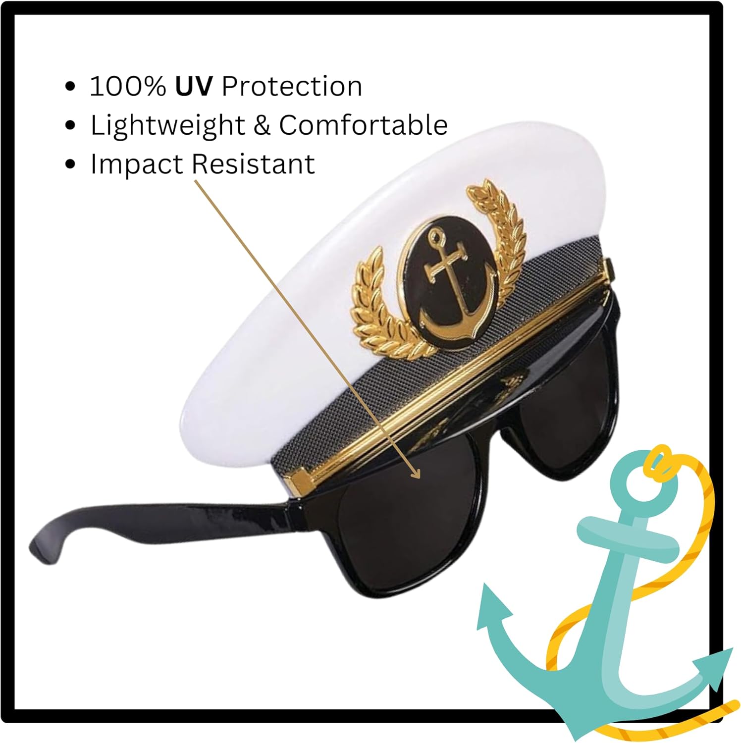Sun-Staches Boat Captain Sunglasses | Theme Party, Costume Accessory | UV400 | One Size Fits Most - Image 2