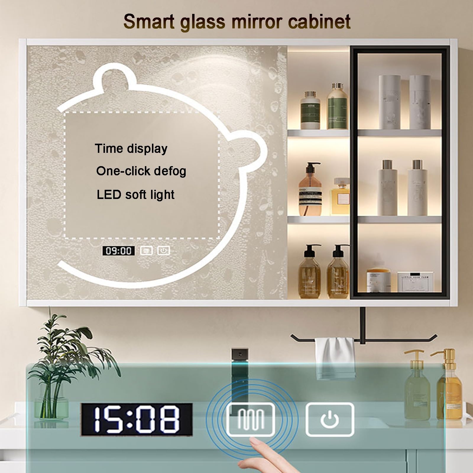 Armario con espejo de baño LED de 120 cm, color blanco, para guardar medicamentos con espejo, fácil montaje, diseño moderno, protección impermeable, ideal para artículos esenciales de baño