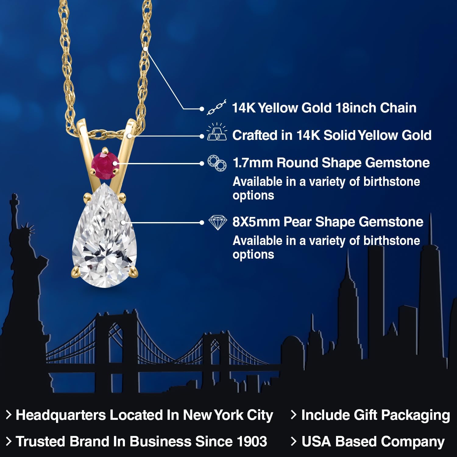 Gem Stone King 14K Yellow Gold DEF Lab Grown Diamond and Red Ruby Pendant Necklace for Women | 0.76 Cttw | Gemstone April Birthstone | Pear Shape 8X5MM | With 18 Inch Chain - Image 2