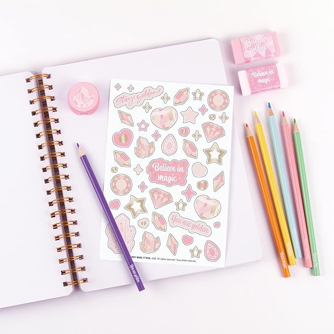 Make it Real 3C4G- Pink & Gold All-in-1 Sketchbook Set - Unlined Diary, Journal & Sketchbook for Kids - Includes Pencils, Stickers & More - Perfect Drawing Kit for Girls - Creative Kids Sketch Pad miniatura 5