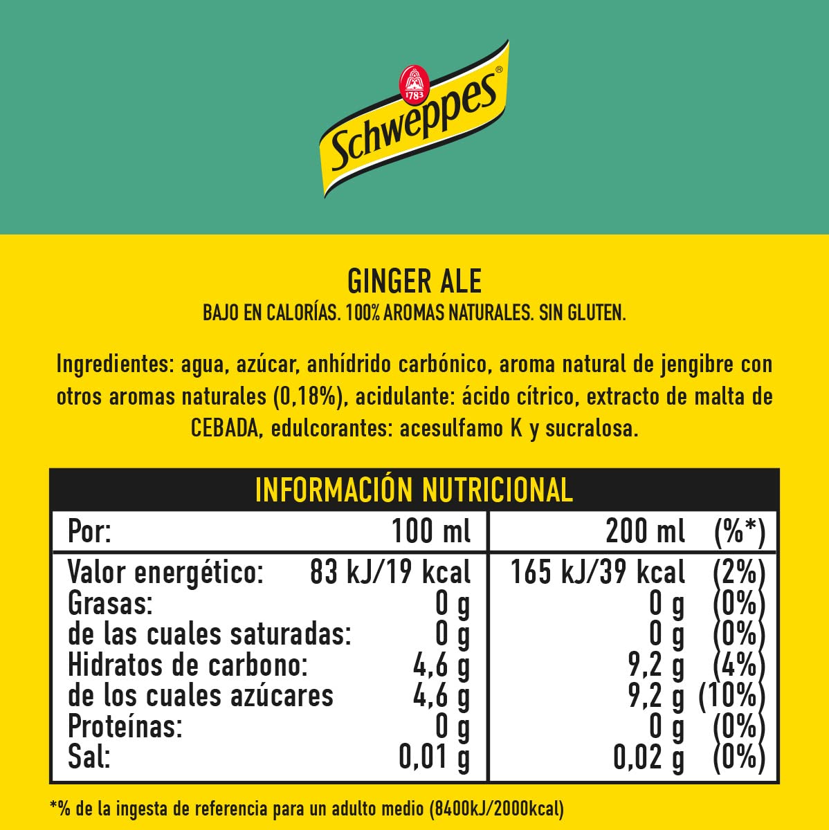 Schweppes Ginger Ale Bebida Refrescante Vidrio Pack 6x25cl