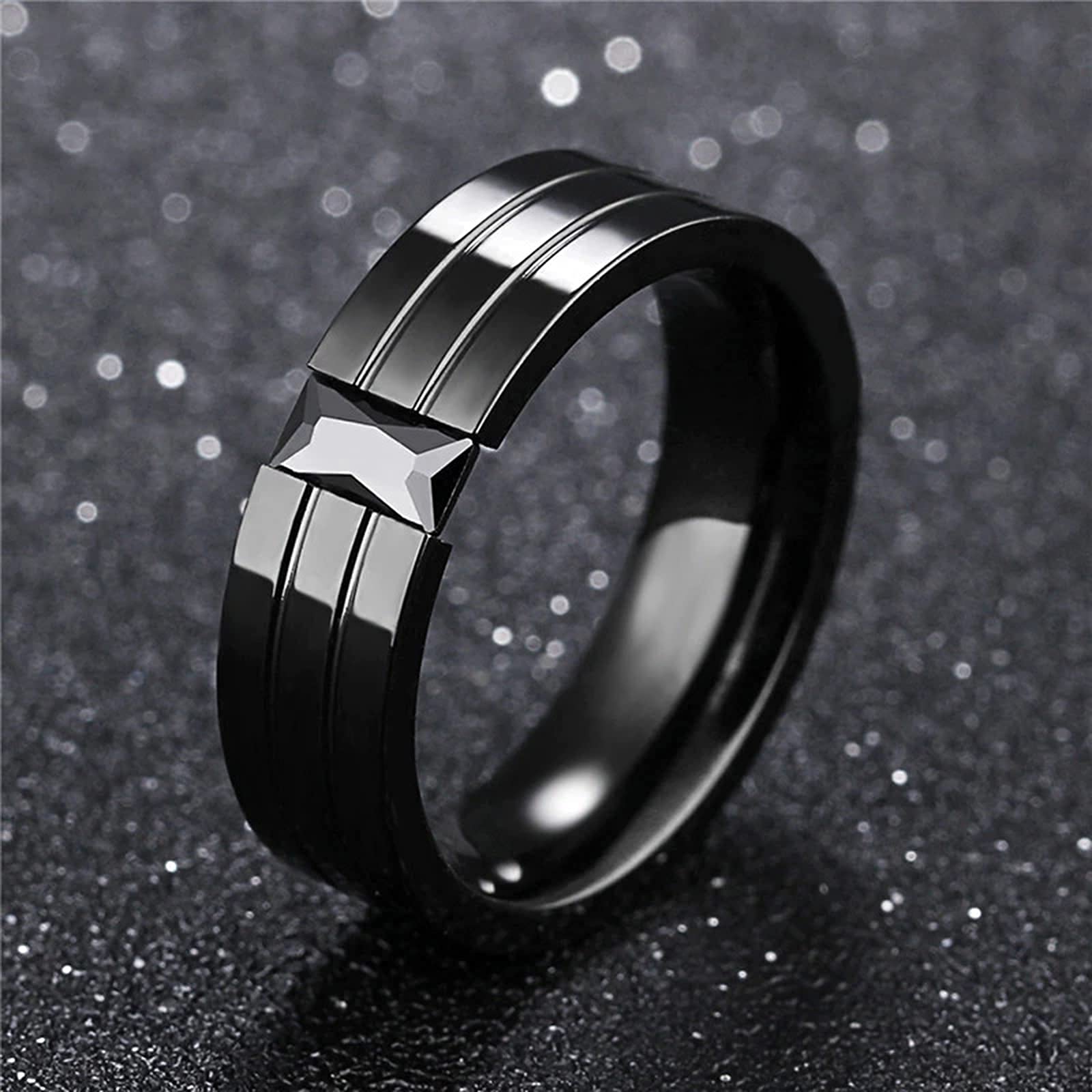 Ring für Männer, Punk, cool, schlicht, schwarzer CZ-Stein, Edelstahl, Ehering, Verlobungsring