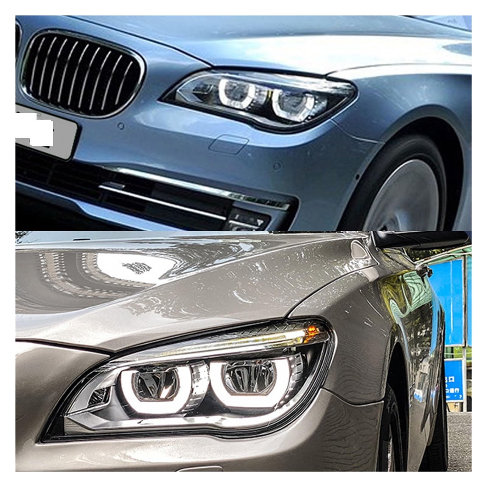 2 fari Anteriori per BMW Serie 7 2009-2015 F01 F02, fari Anteriori modificati con luci diurne a LED e indicatori di direzione, Accessori Completi (- Anno/2 Pezzi)