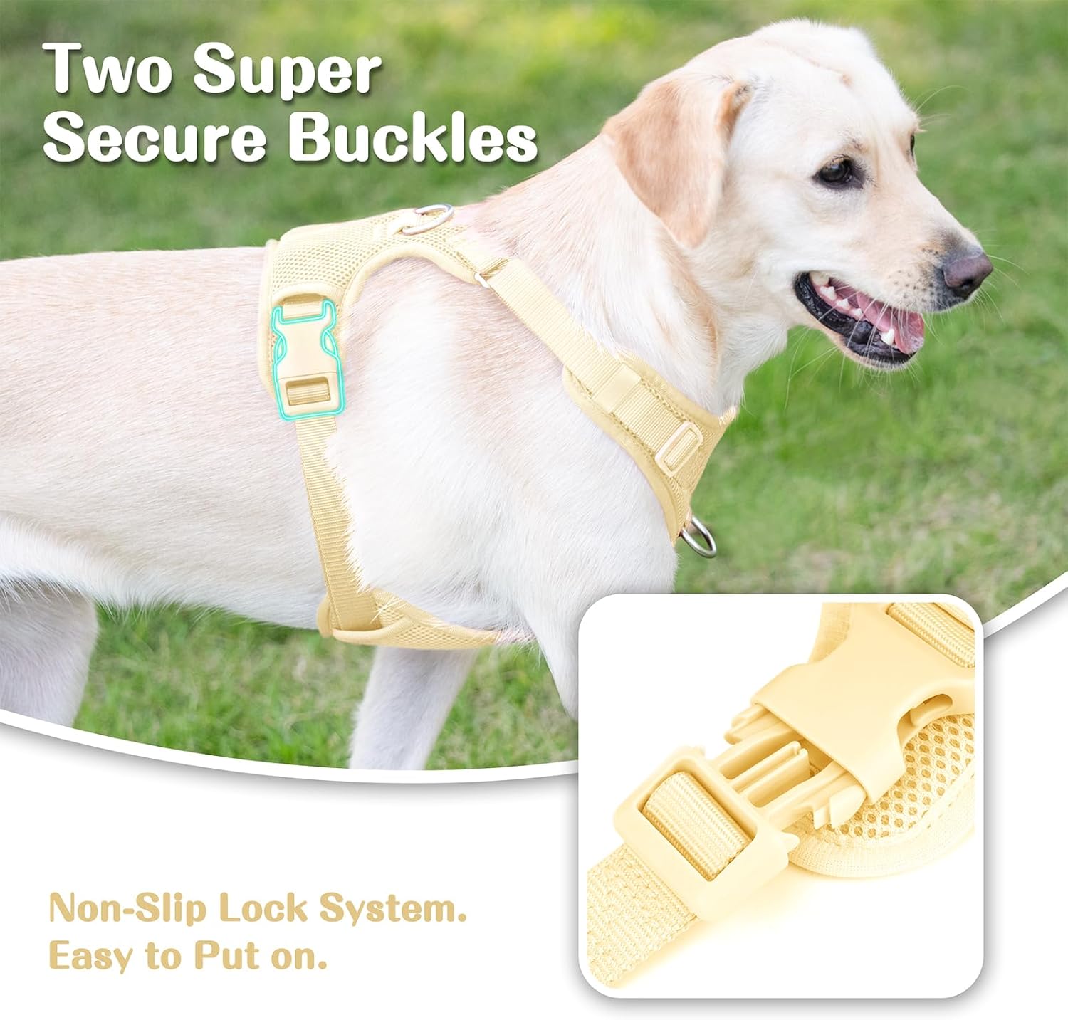 No Pull Dog Harness for Small Medium Large Dogs - Adjustable 2 Layer Mesh Dog Vest with Dual Clip, Escape Proof, Quick Release, Lightweight Breathable Mesh for Walking Hiking (Light Yellow,M)