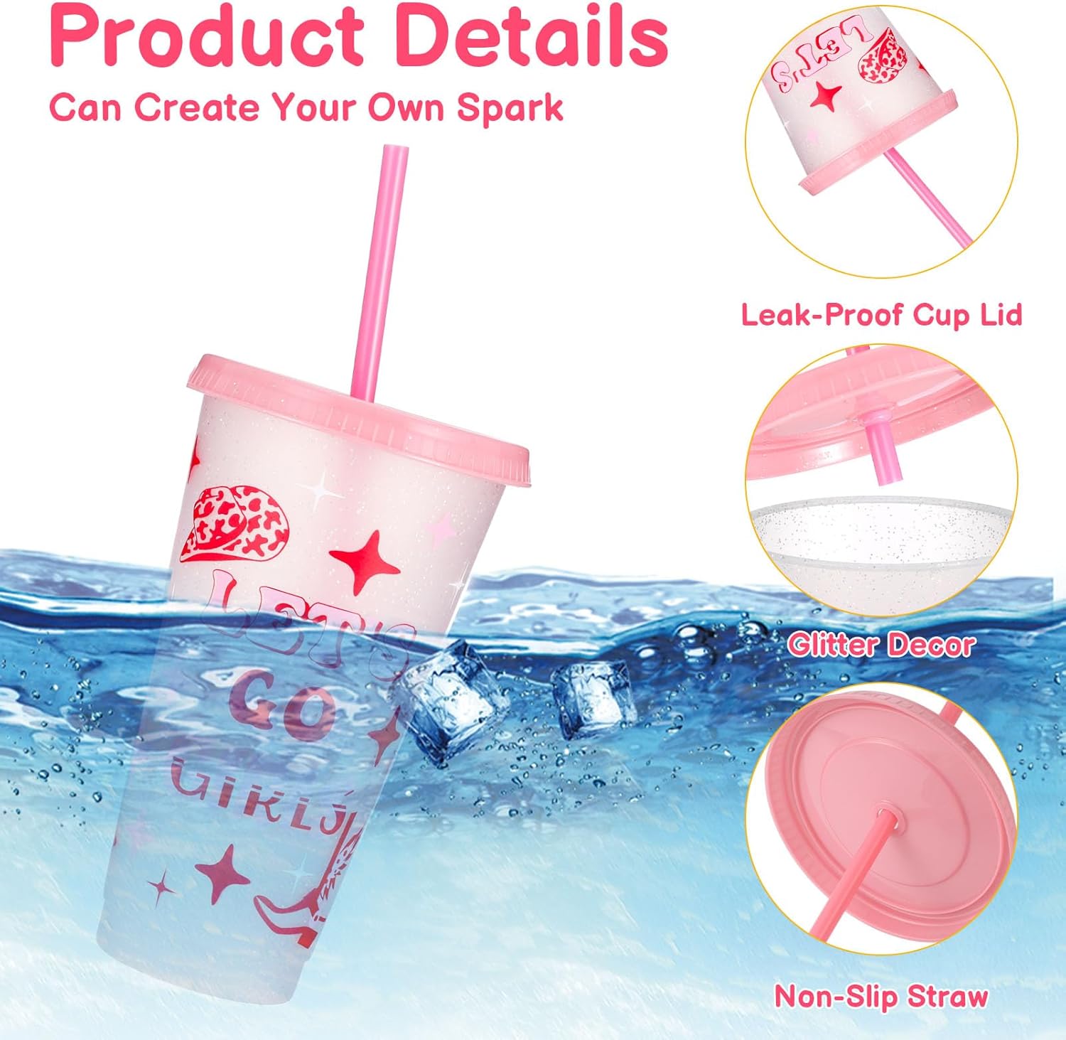 12 Pcs Western Cowgirl Cups with Lids and Straws, Glitter Tumbler 24 oz Cowgirl Party Favors Drinking Cups for Valentine's Day Western Party Favors Wedding Birthday Party Supplies - Image 3