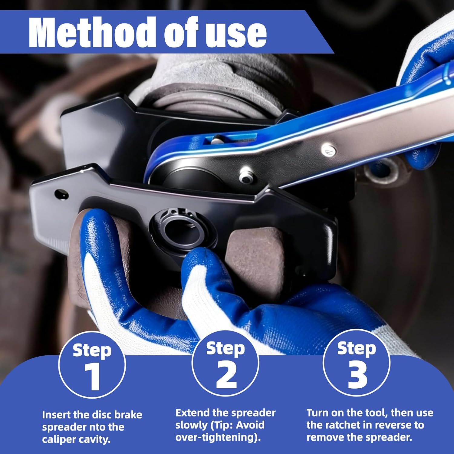 BURMONG Brake Caliper Compression Tool with 360° Ratchet - Caliper Piston Spreader, Piston Press, Large Brake Tools with 2 Plates, 4 Hangers, Gloves for Car, Truck, SUV Disc Brake Repair