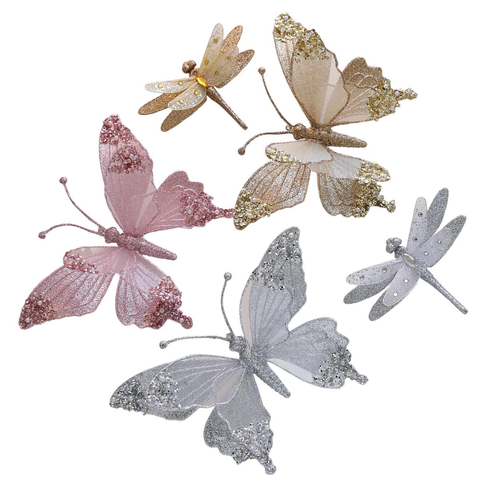 Decorazioni natalizie da appendere facili da usare, 5 pezzi, a forma di farfalla, libellule, ornamento per case, decorazioni per feste di vacanza, decorazioni da appendere