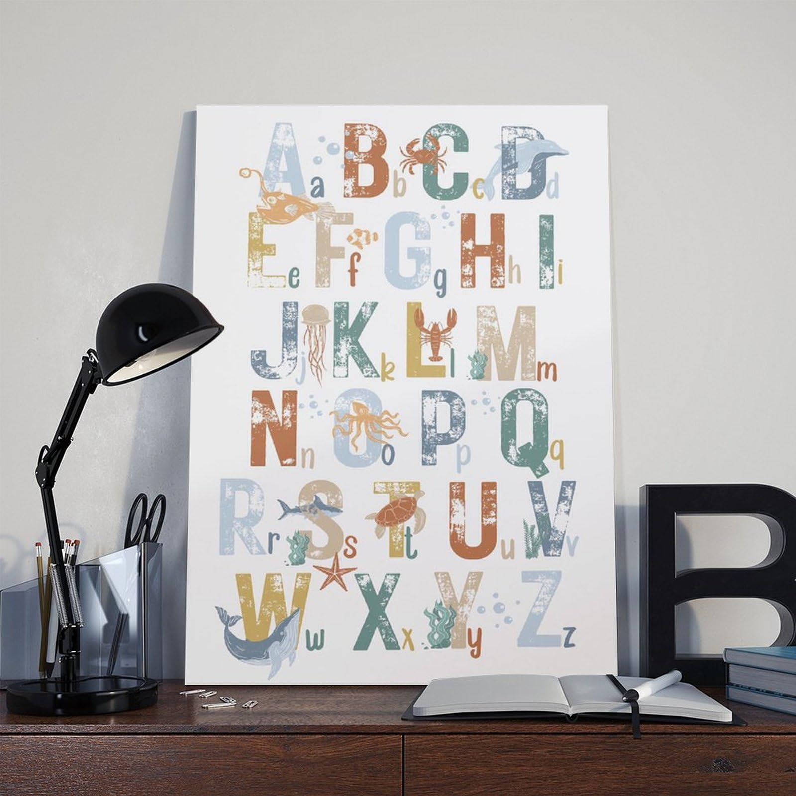 Poster sur toile avec motifs de l'alphabet de A à Z - Thème éducatif - Décoration de chambre à coucher, bureau, chambre - Cadeau - 40 x 60 cm
