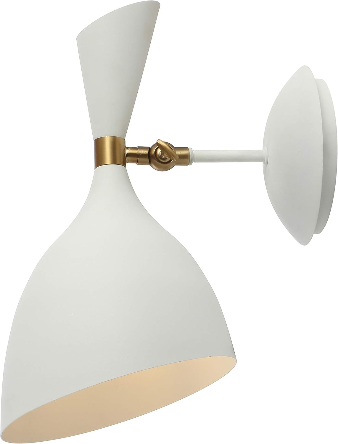 JONATHAN Y 10" White/Brass Gold Modern LED Wall Sconce, Retro Iron Lamp for Bedroom, Bathroom, Hallway, Adjustable Mid-Century Fixture with Black Iron Shade, LED (JYL9066B)