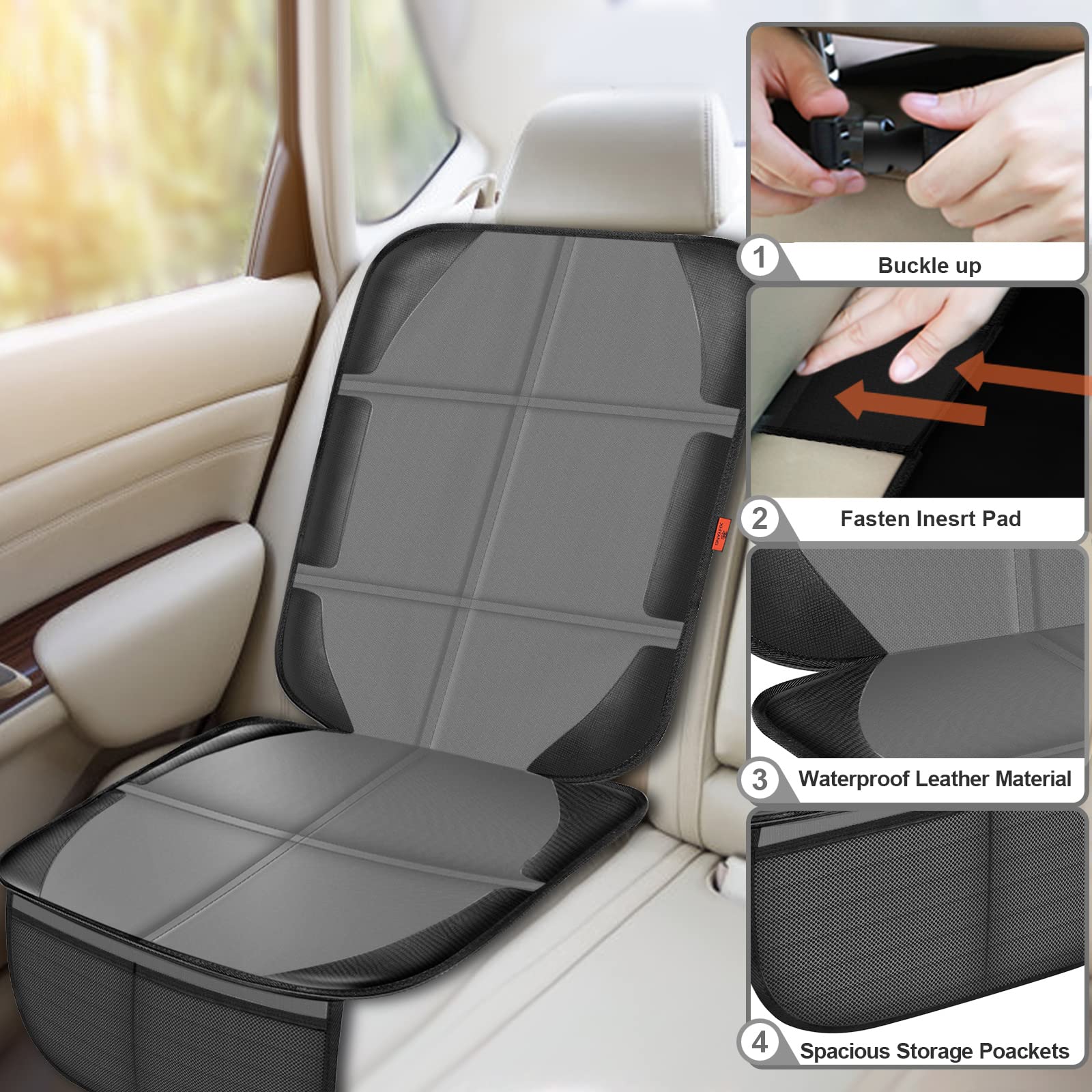 XHYANG Autositzschoner, 2 Stück, Autositzschoner, Baby-Autositzpolster, wasserdicht und langlebig, 600D-Gewebe, für Kindersitzmatte, Fahrzeug-Haustierbezug, 2 Aufbewahrungstaschen (2 Stück, grau)