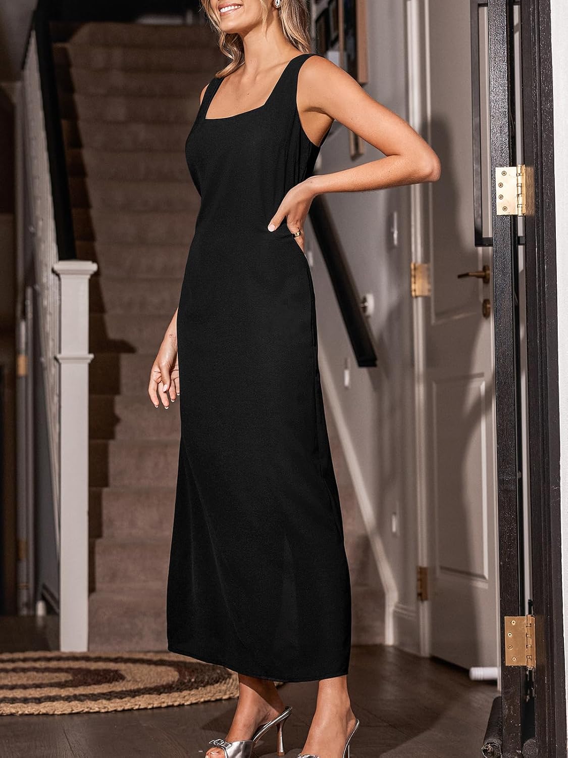 CUPSHE Women Backless Maxi Summer Dress Back Vent Square Neck Sleeveless A Line Casual Sundress Spring Semi Formal Dress - Image 5