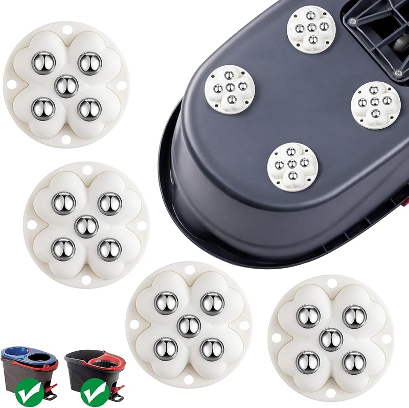 4 ruedas giratorias, rodillos de 360° compatibles con cubo de fregona Ocedar | Acero inoxidable, rodillos autoadhesivos para cubo de fregona, pequeños electrodomésticos de cocina, cubo de basura, Color blanco