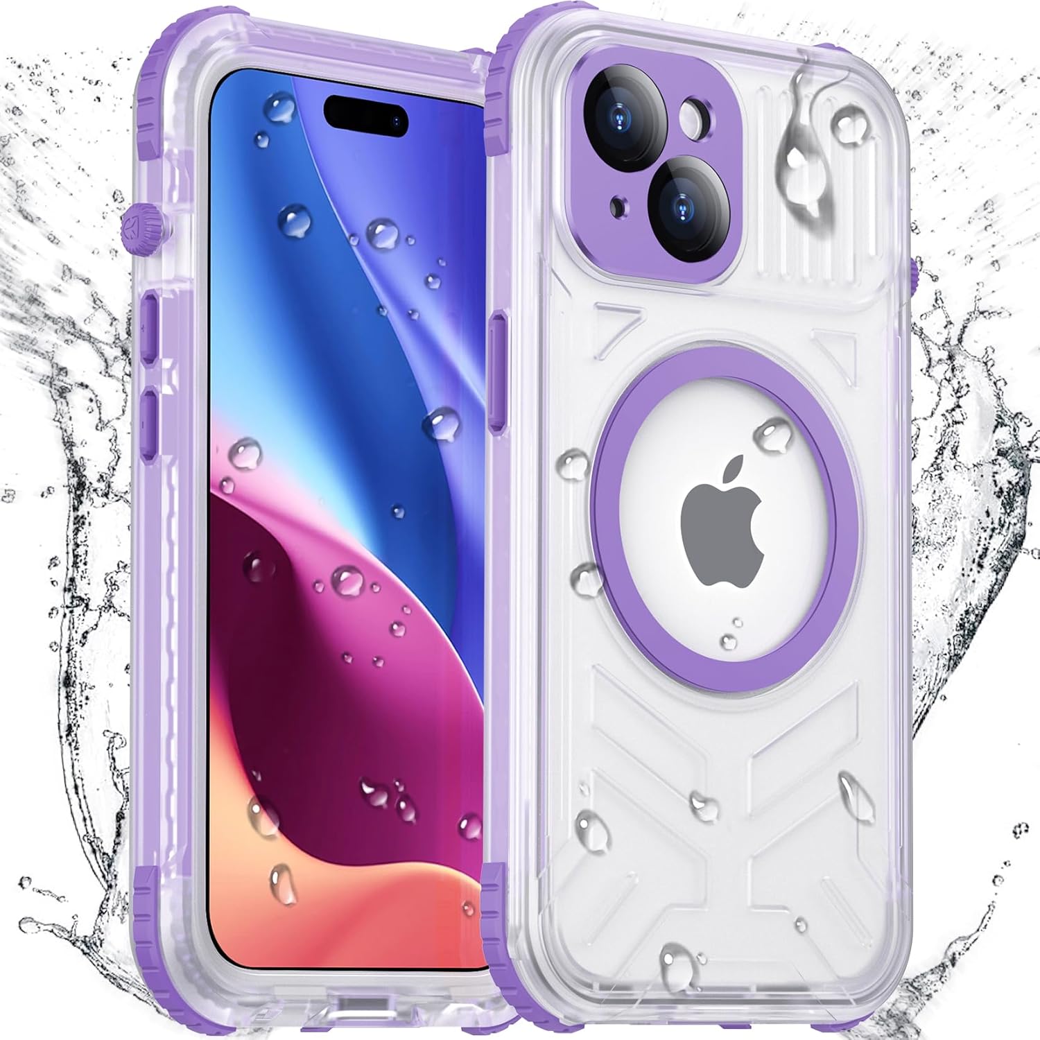 Temdan Magnetic for iPhone 15 Case Waterproof,[Built-in Screen & Camera Protector][Full Body Shockproof][IP68 Underwater][Dustproof] Shockproof Phone Case for iPhone 15 6.1"-Purple