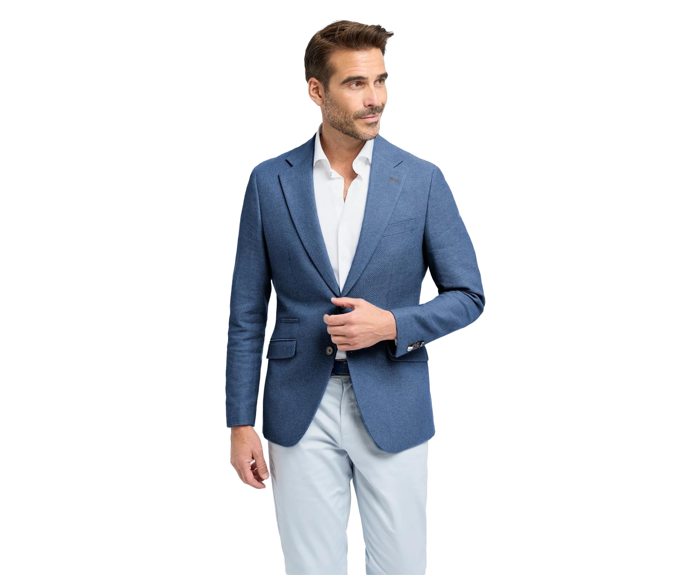 Veste été décontractée chic blazer bleu chevrons pour terrasse