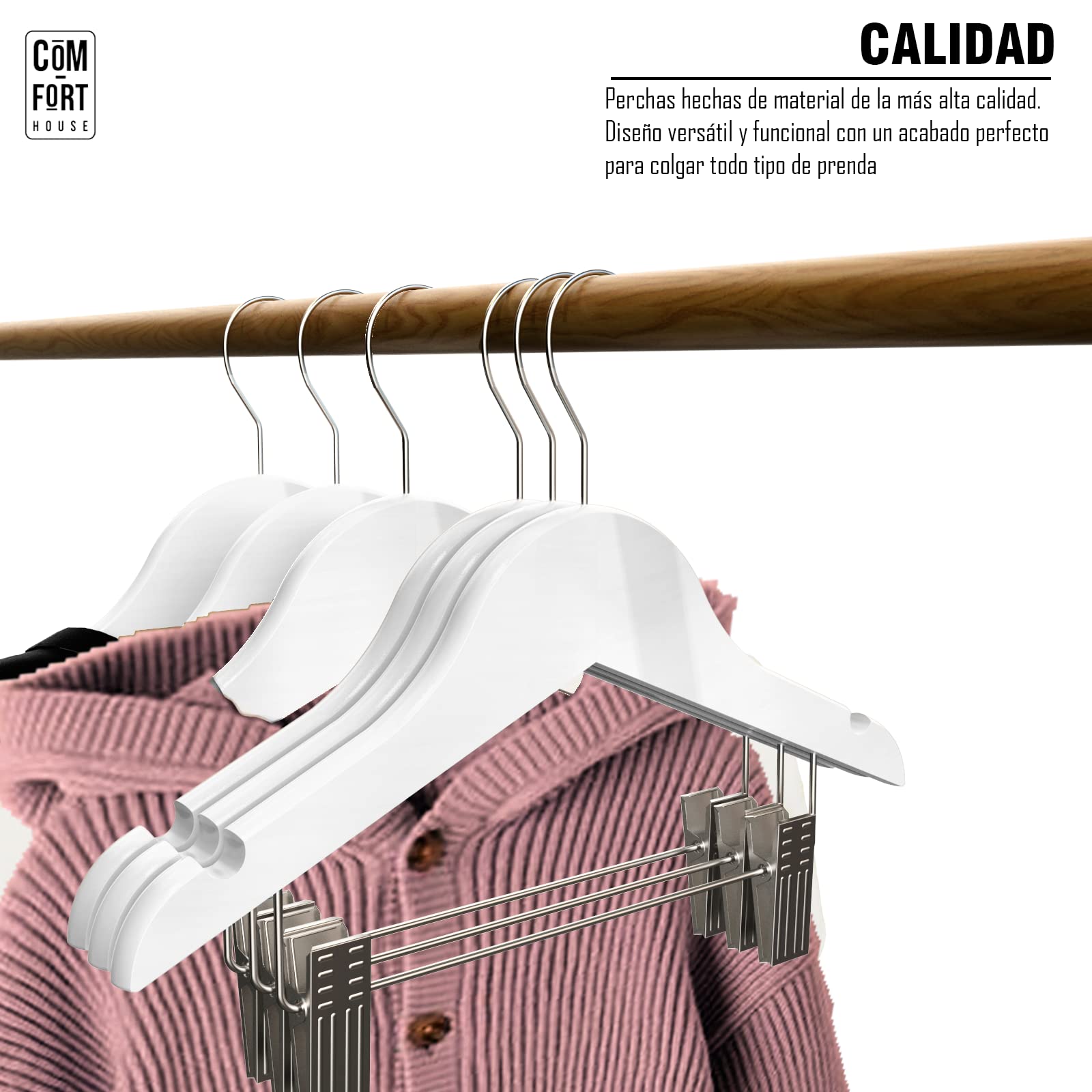 Perchas Para Pantalones COM-FORT HOUSE Percha Madera Cadete Con