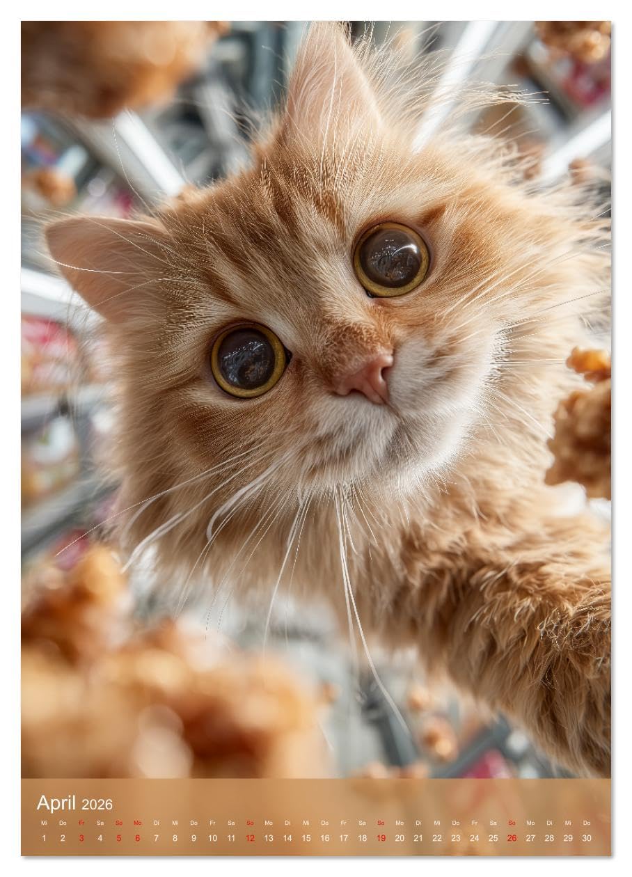 Katzen im Weltall - lustiger Katzenkalender für Kinder, Familien und Katzenliebhaber (hochwertiger Premium Wandkalender 2026 DIN A2 hoch), Kunstdruck ... und Katzenbesitzer. (CALVENDO Tiere)