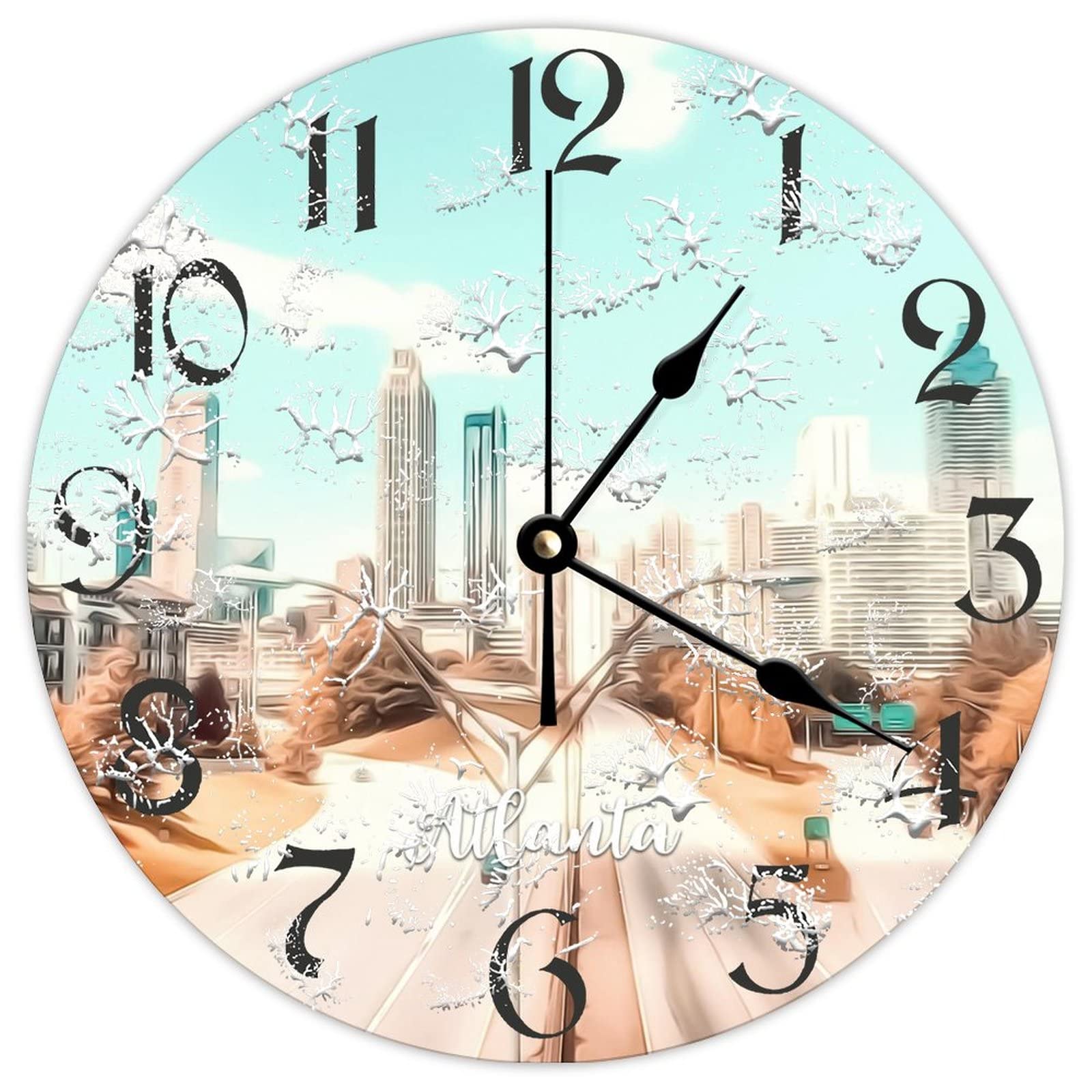 Horloge murale ronde en bois Atlanta City rétro pour cuisine salon chambre