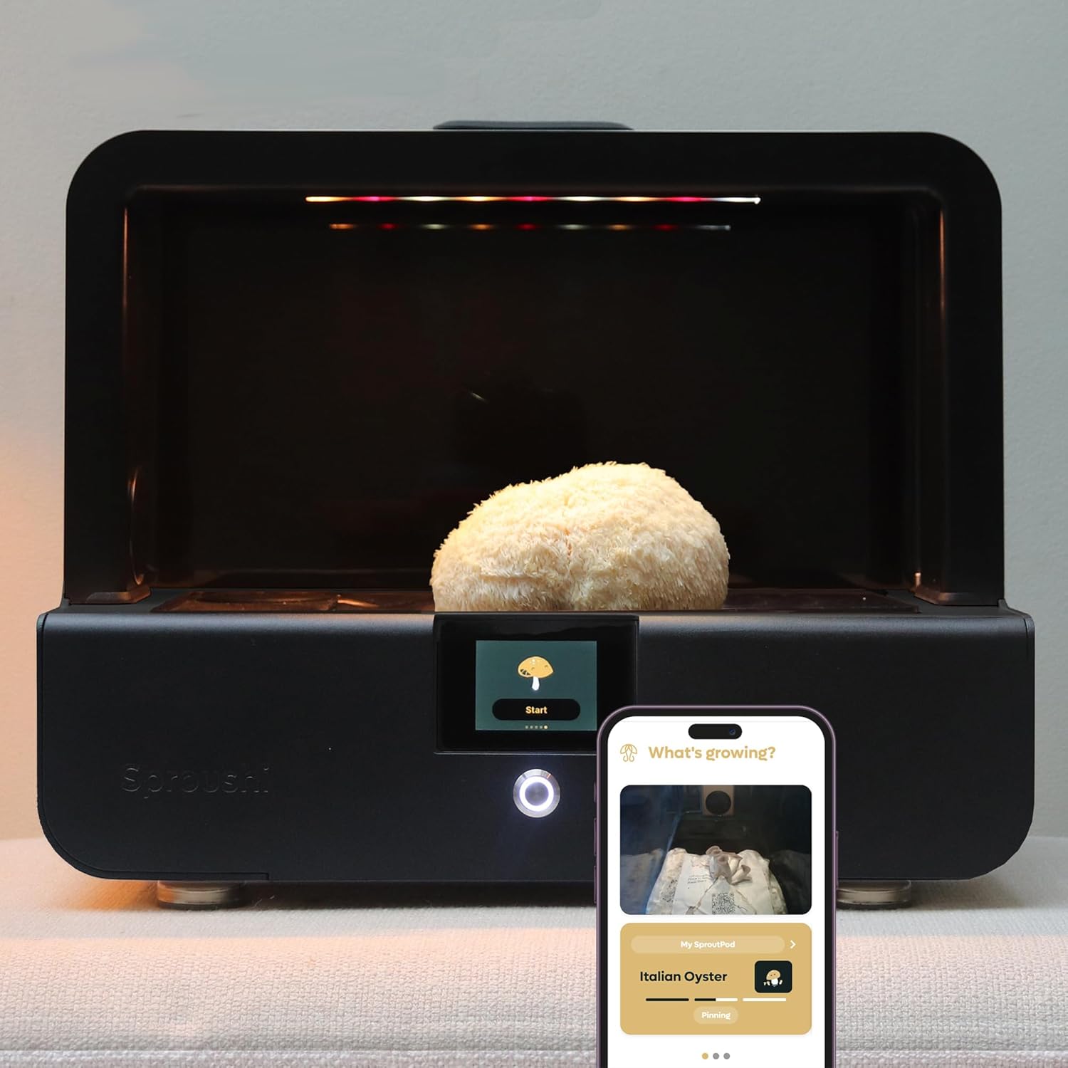 Smart Mushroom Growing Kit – Harvest in 7 Days | Grow Lion’s Mane, Reishi & Rare Mushrooms You Can't Buy Anywhere Else | AI-Powered Humidity, O2 and Lighting + Timelapse Camera | Matte Black